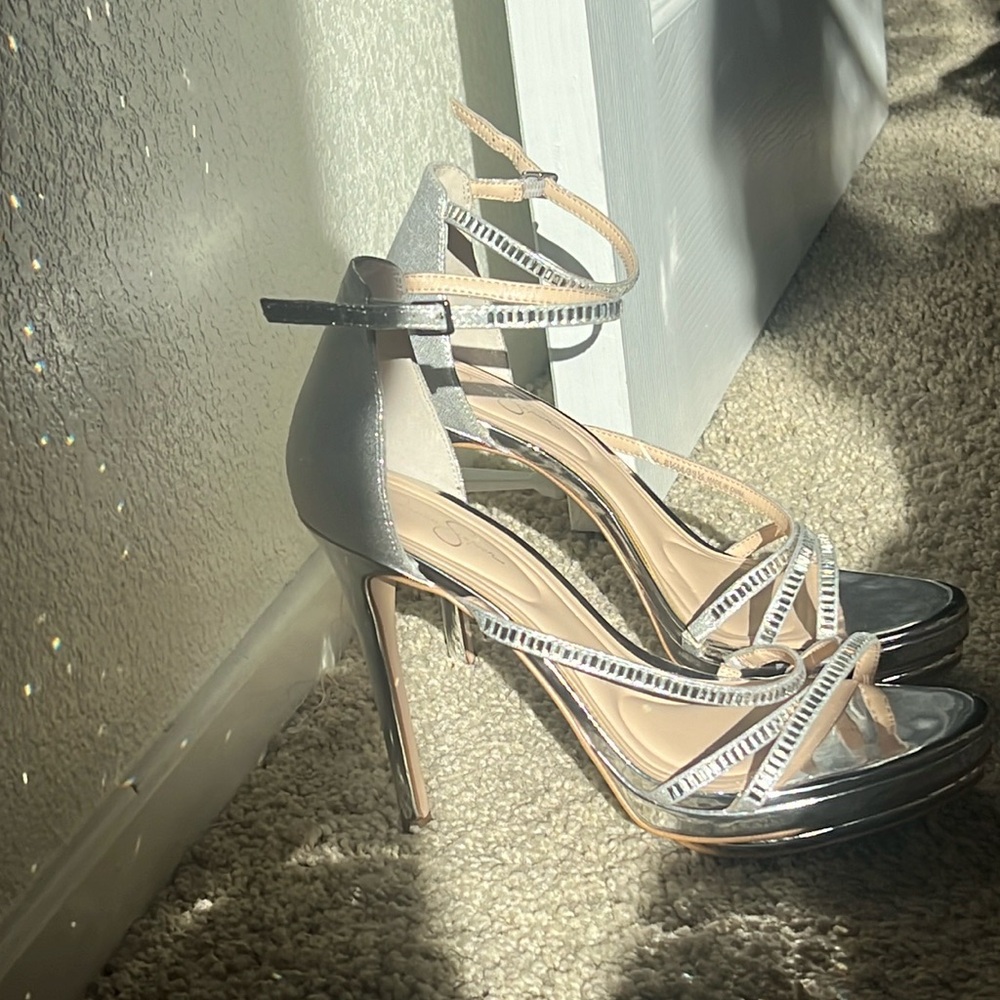 Stunning, bedazzled, silver heels